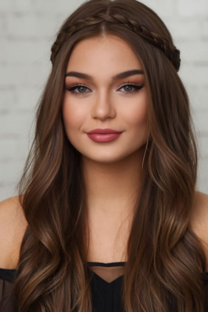 Curtain bangs with braided crown