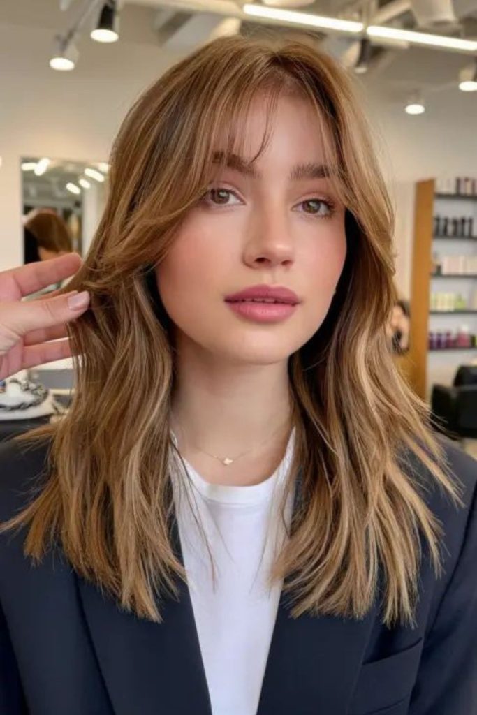 Curtain bangs with layered lob