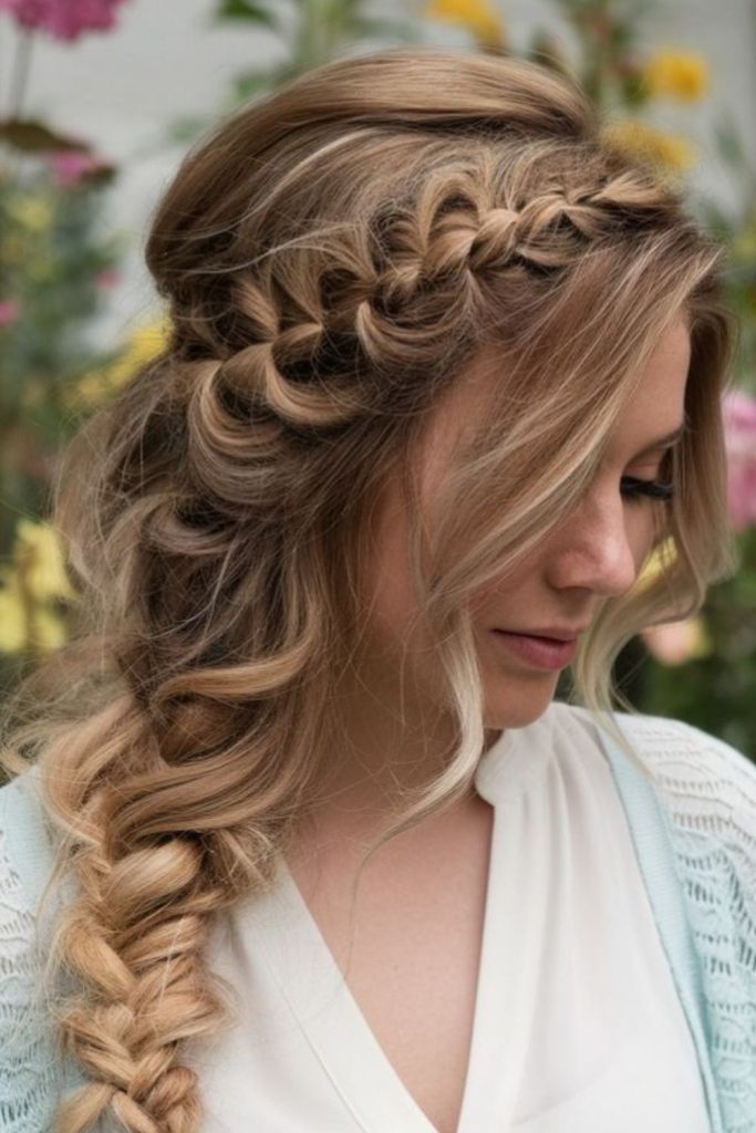 Curtain bangs with loose braid
