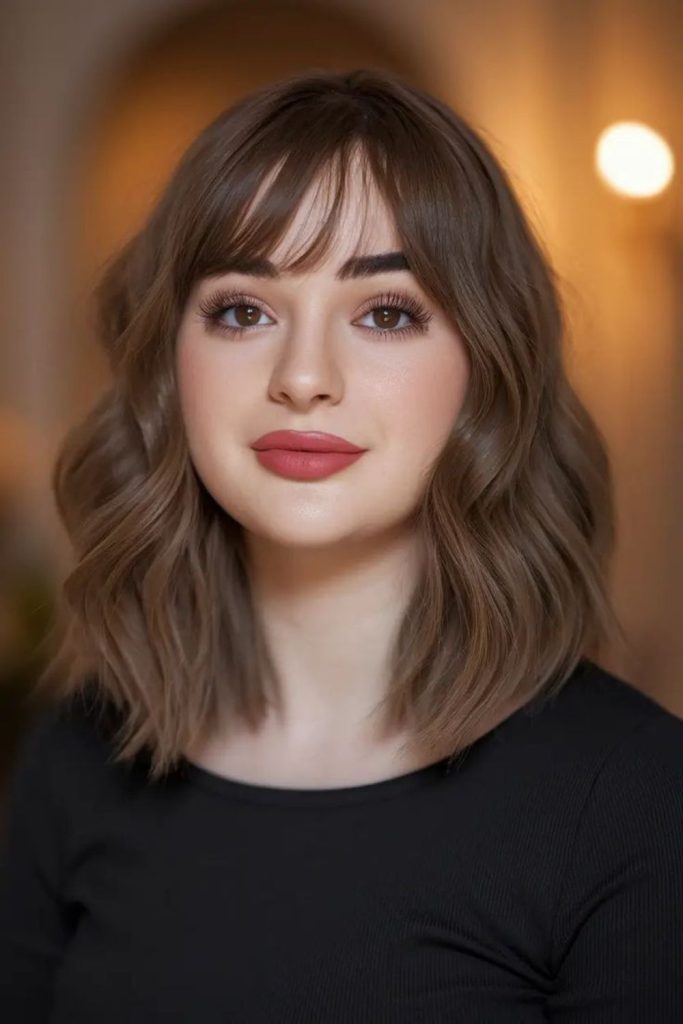 Curved cheekbone curtain bangs style