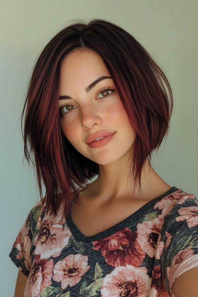 Dark cherry balayage short hairstyle