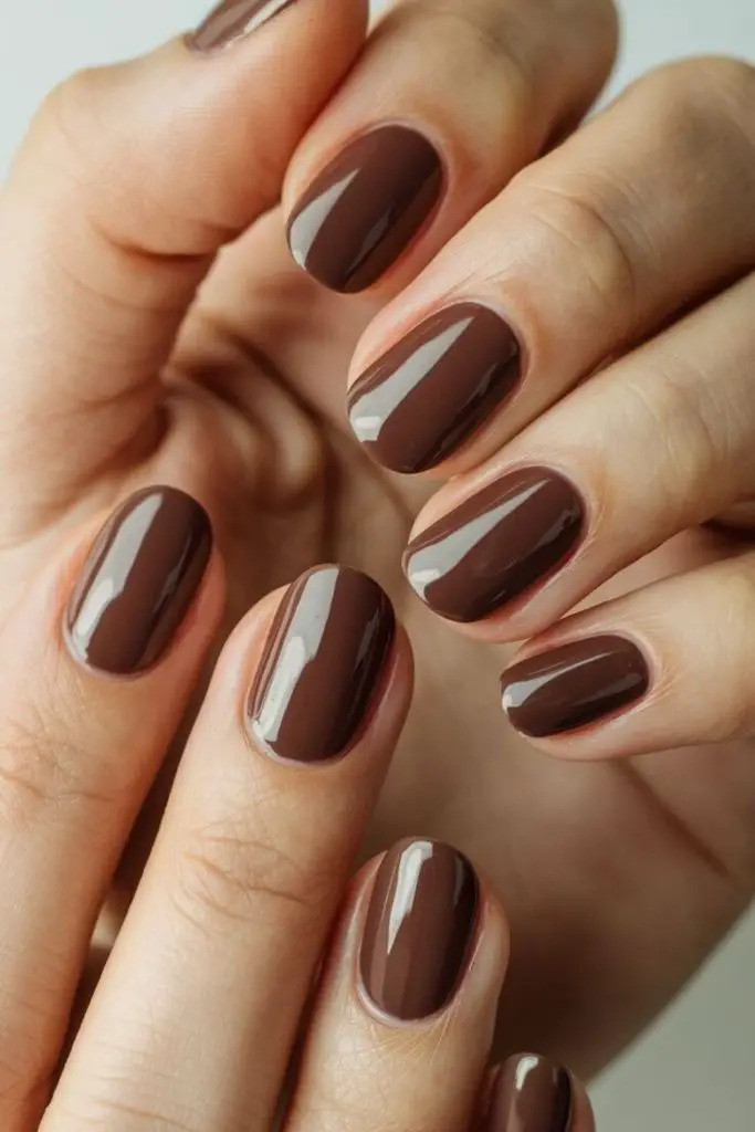 Dark cocoa glossy fall nails