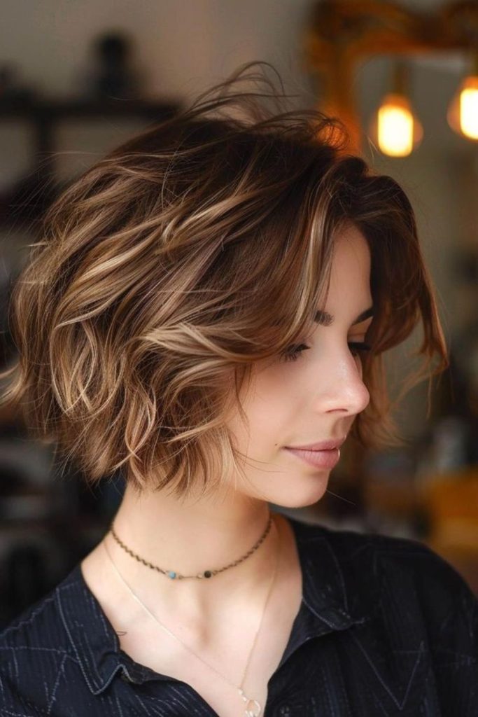 Dark honey balayage short bob