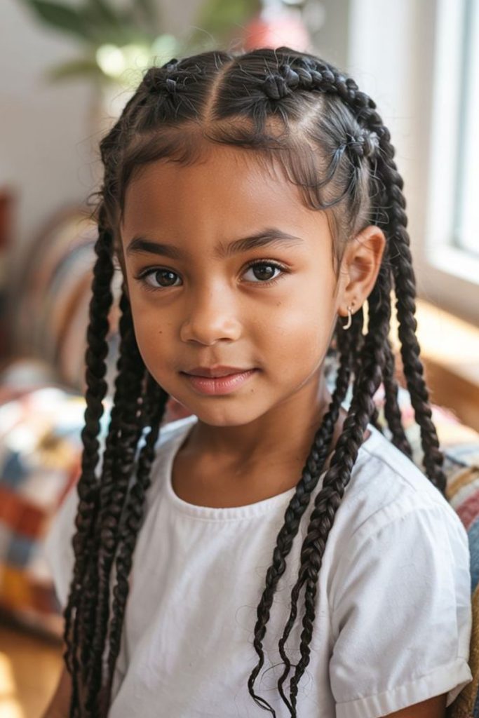 Diamond grid braids with neat precision.