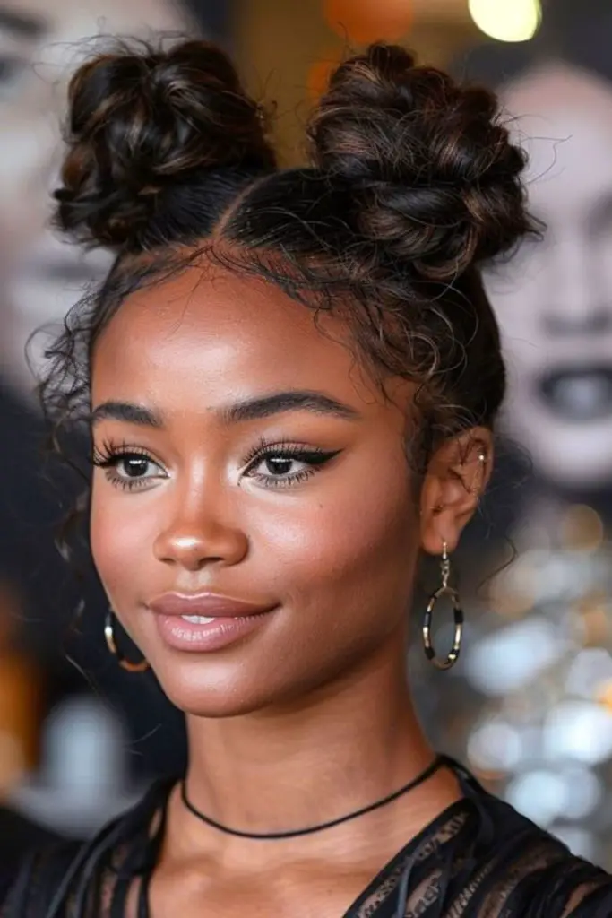 Double bun braids playful and stylish
