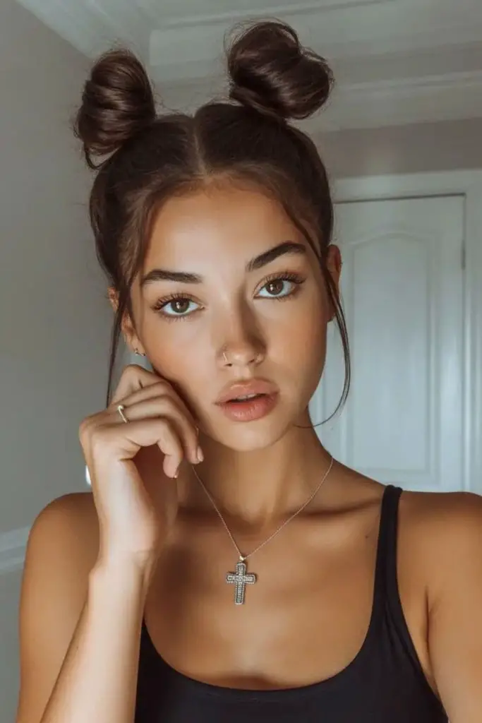 Double mini buns with quirky vibe