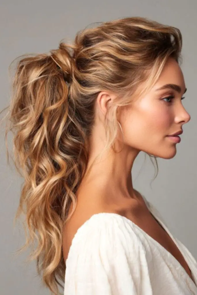 Double twist ponytail with wavy layers