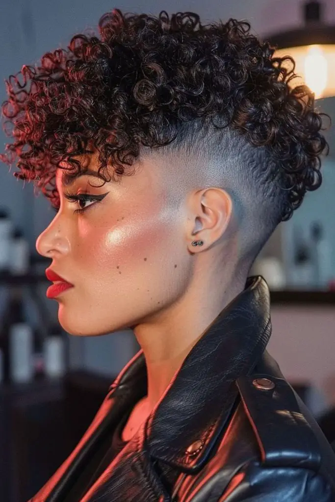 Glossy ebony siren-inspired pixie cut