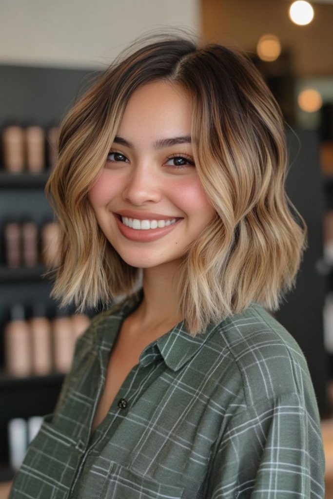 Ebony bronze balayage short hairstyle