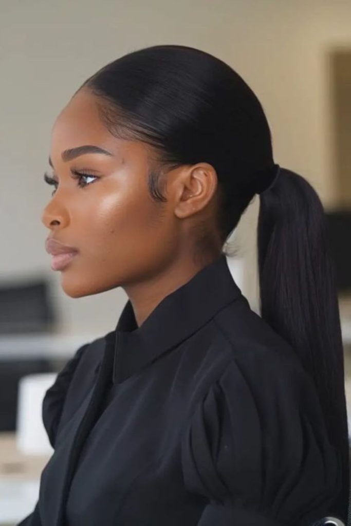 Edge sleek low ponytail style