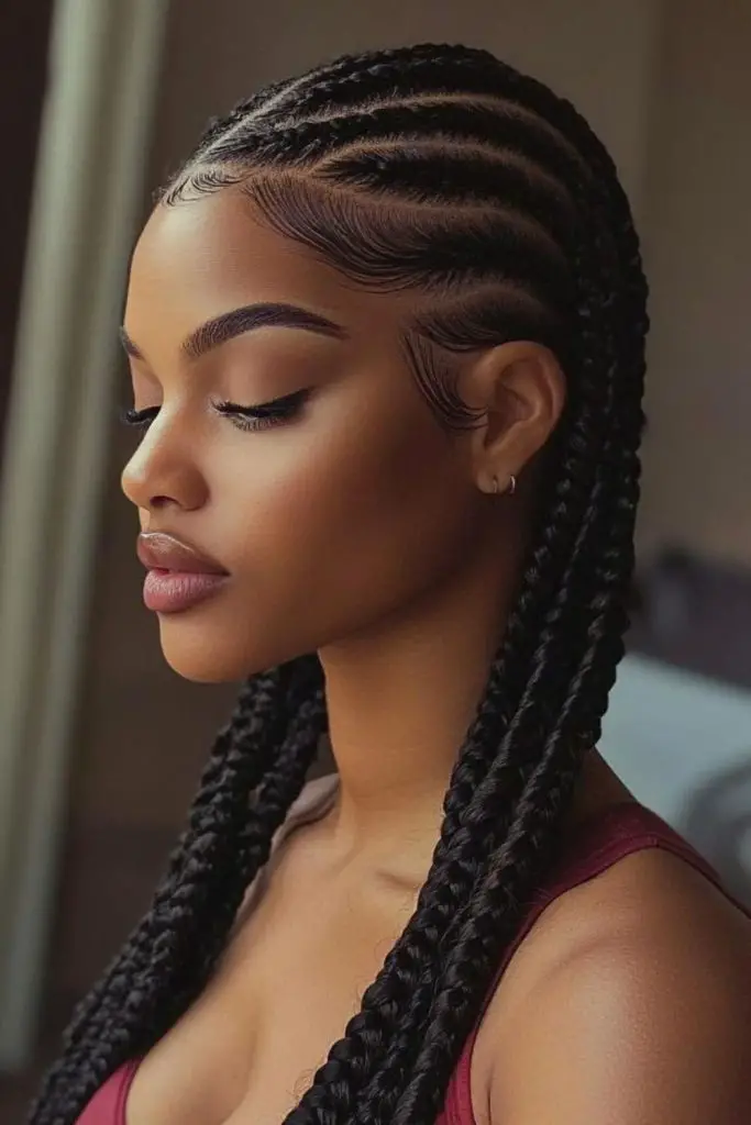 Feed-in cornrows neat and detailed