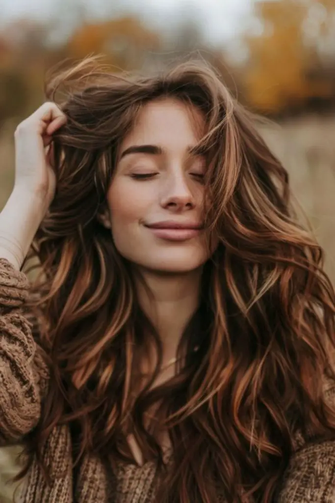 Firelight caramel sweep on dark strands