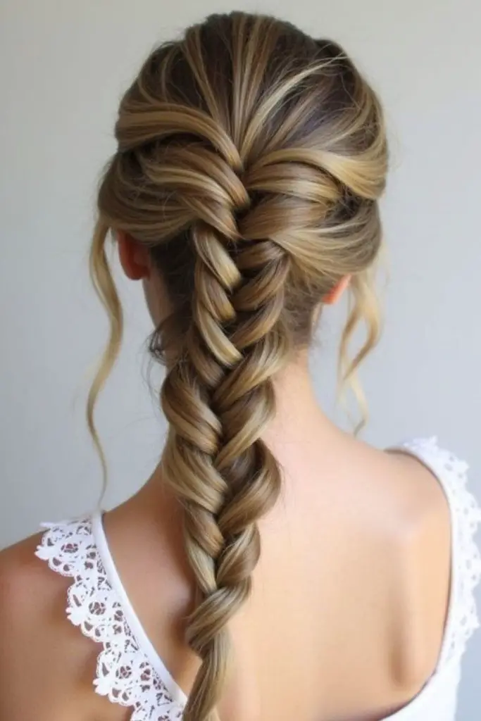Fishtail braid swept elegantly to side