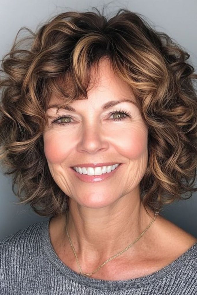 Shoulder-length curly hairstyle with bounce
