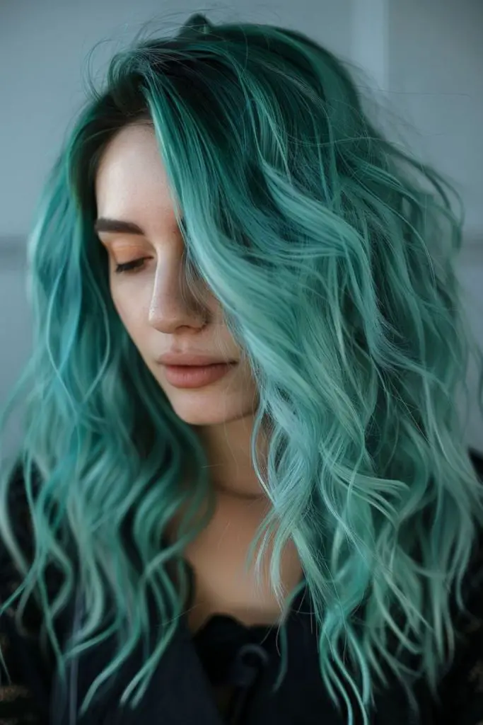 Natural moss green earthy hair.