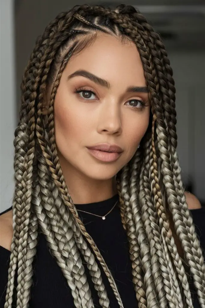 Cornrows with subtle silver thread highlights