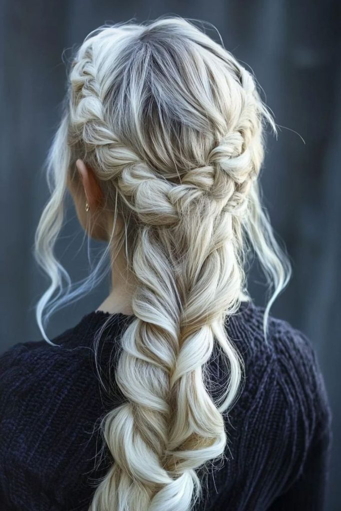 Frosted crown braid with winter shimmer