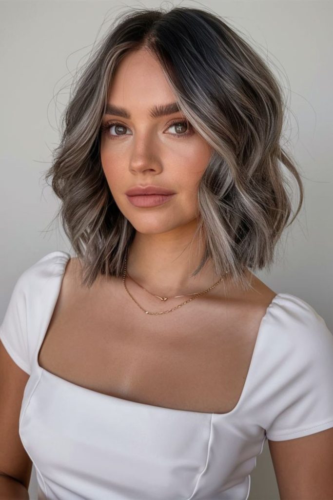 Frosted ebony balayage short layers