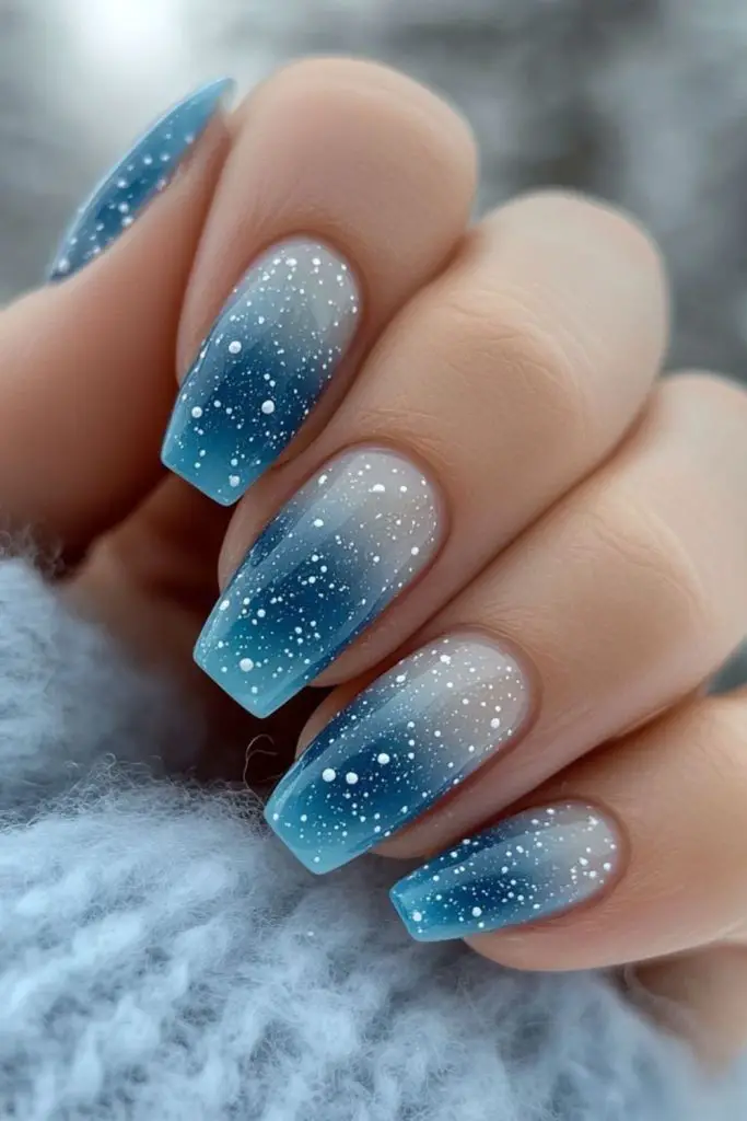 Ice-blue shattered prism glossy nails