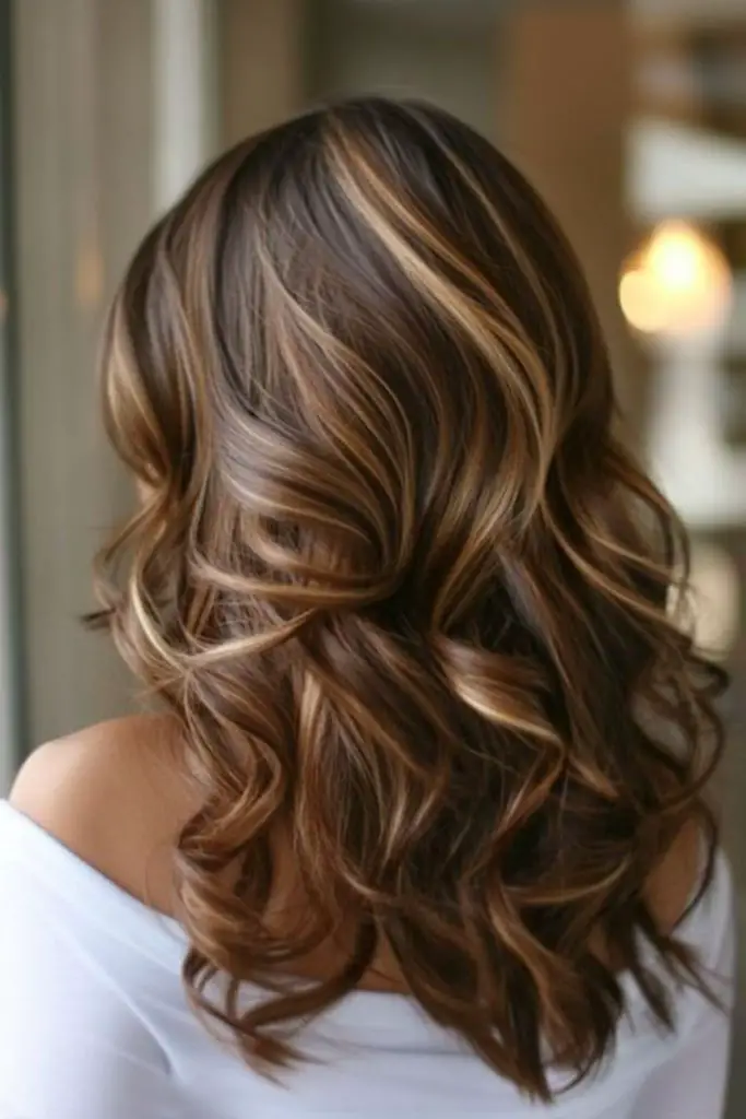 Golden caramel layers on brunette strands