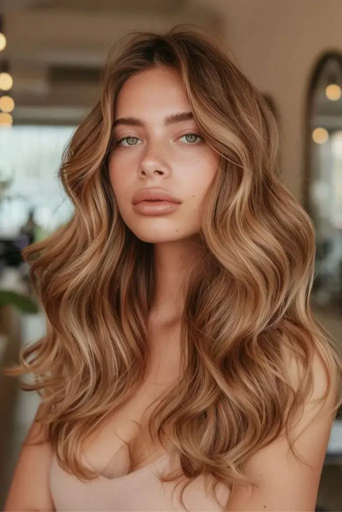 Warm golden honey toned hairstyle.