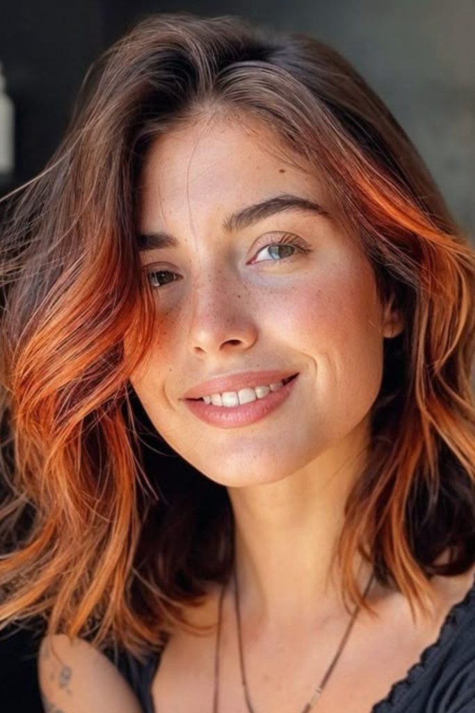 Golden mahogany balayage short haircut