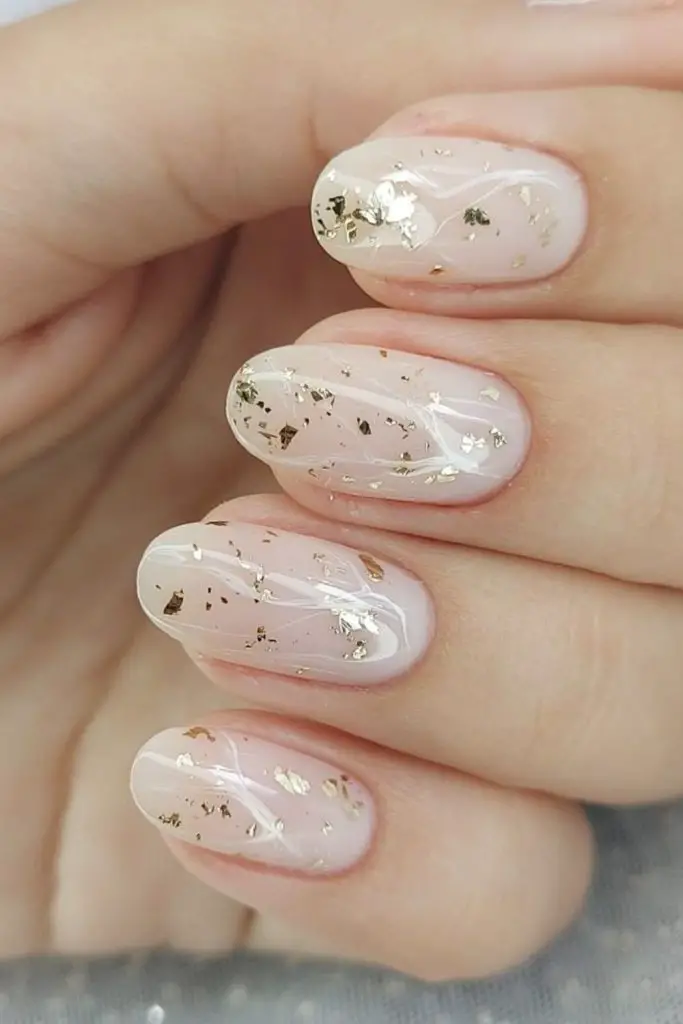 Golden maple flake nude nails