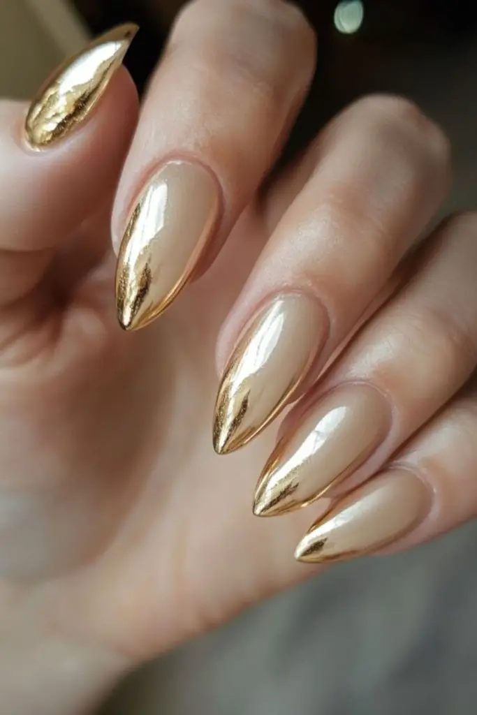 Golden wheat French tip nails