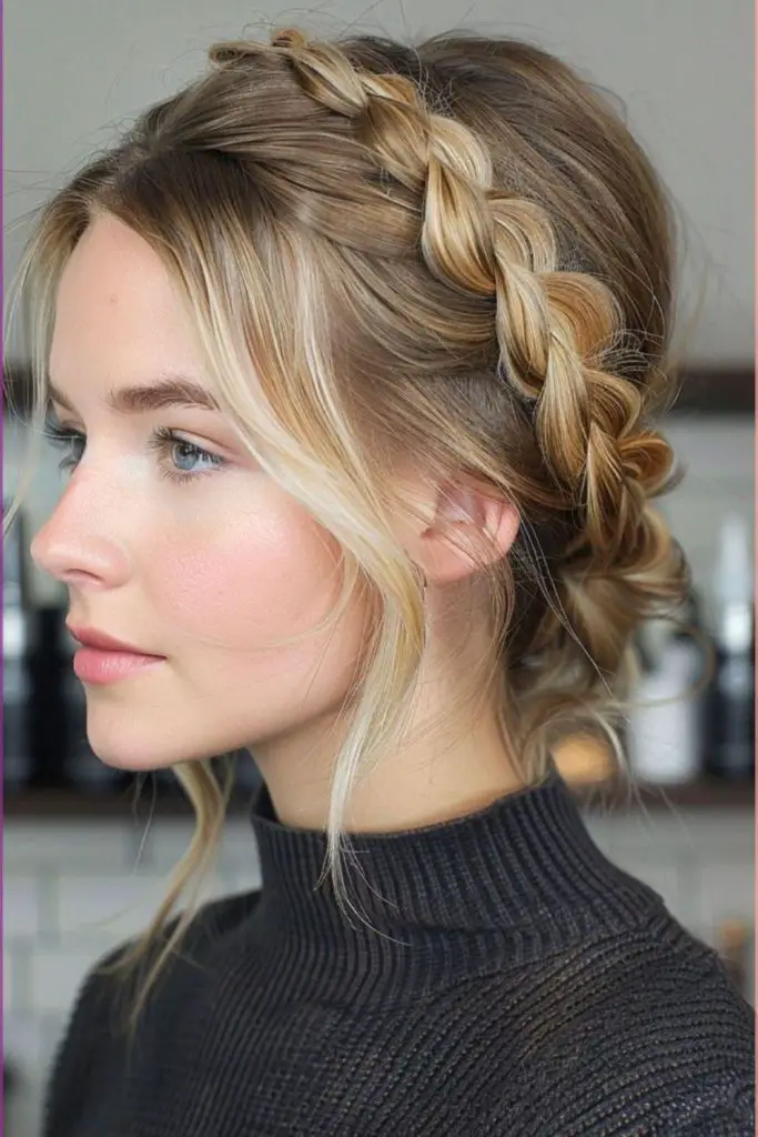 Circular halo braid with sparkling details.