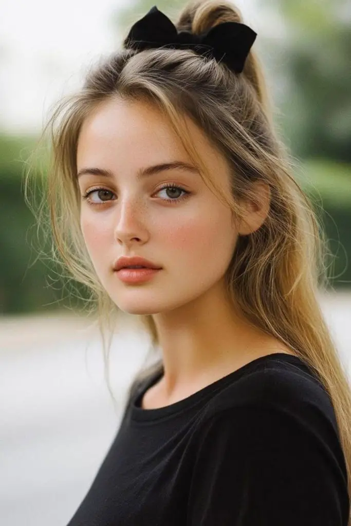 Retro high pony with flipped ends.
