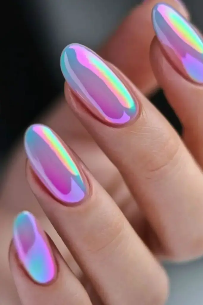 Iridescent rainbow shifting holographic nails
