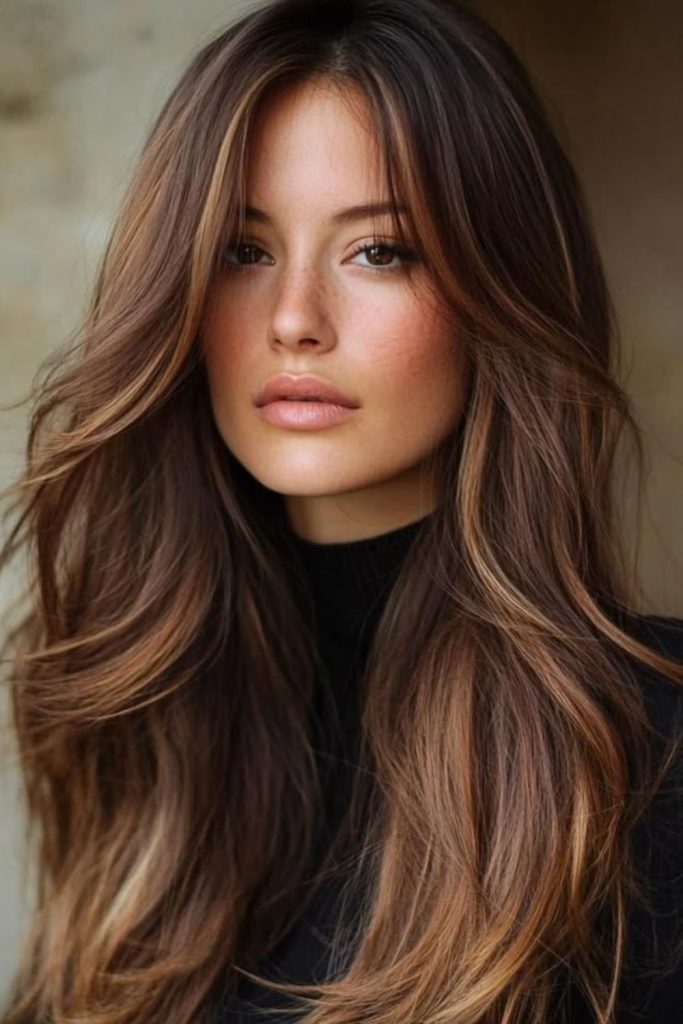 Honey chestnut fusion brunette hair color