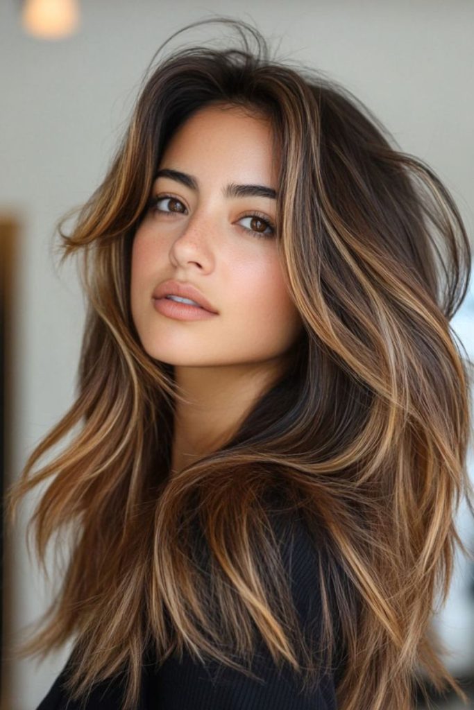 Honey drizzle balayage on brown hair