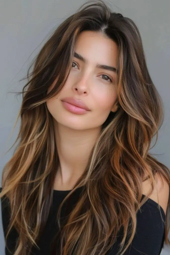 Honeydew light highlights on brunette locks