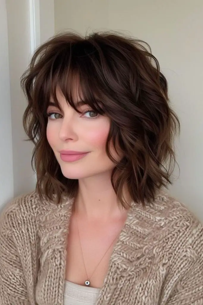 Wavy ink-stained bob with bangs