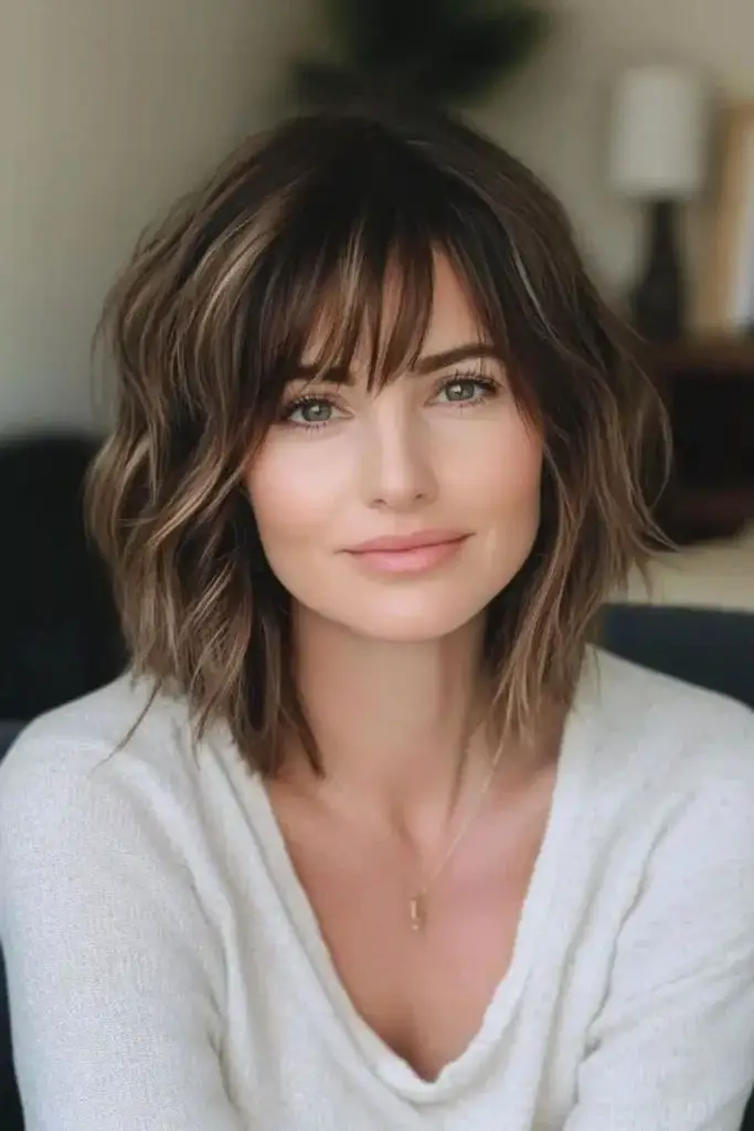 Jagged cut bob with fringe