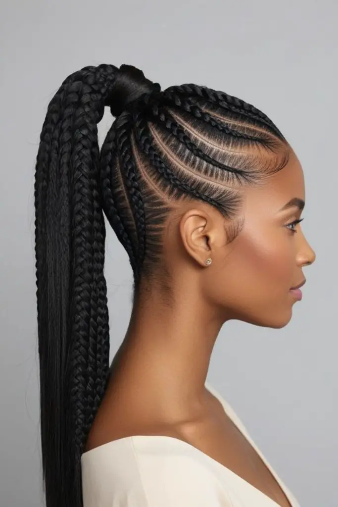 Jumbo ponytail braids fierce and bold