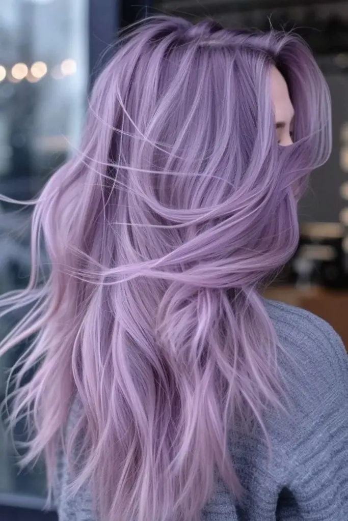 Soft lavender smoky hair shade.