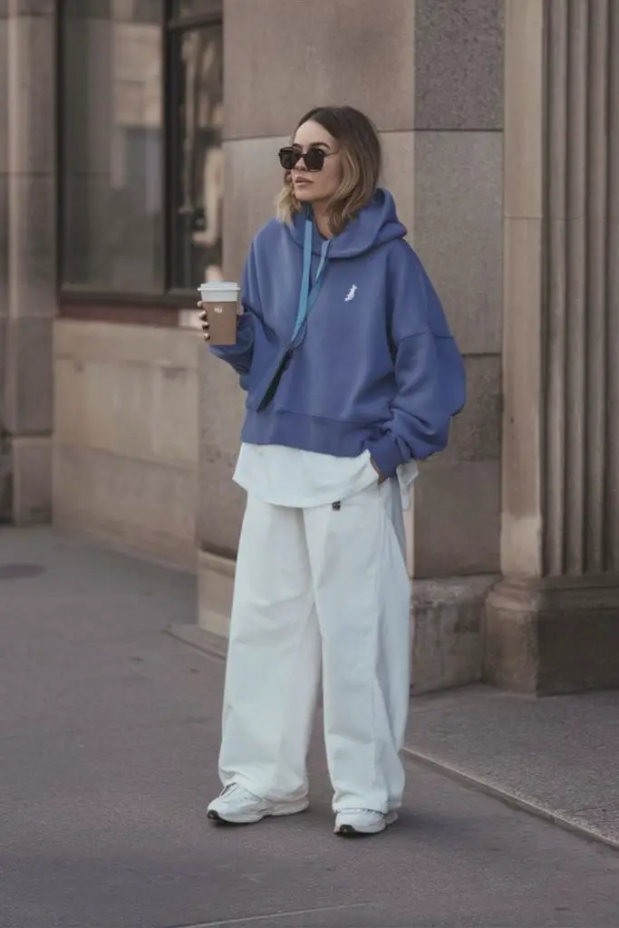Hoodie layered under sleek winter coat