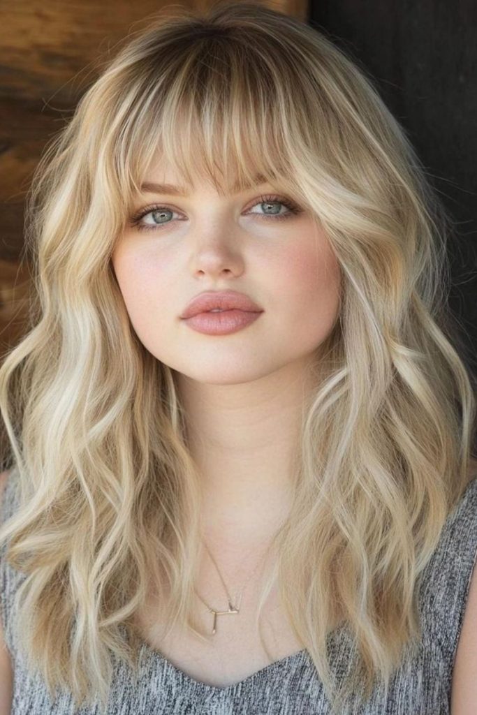 Layered shag curtain bangs cut