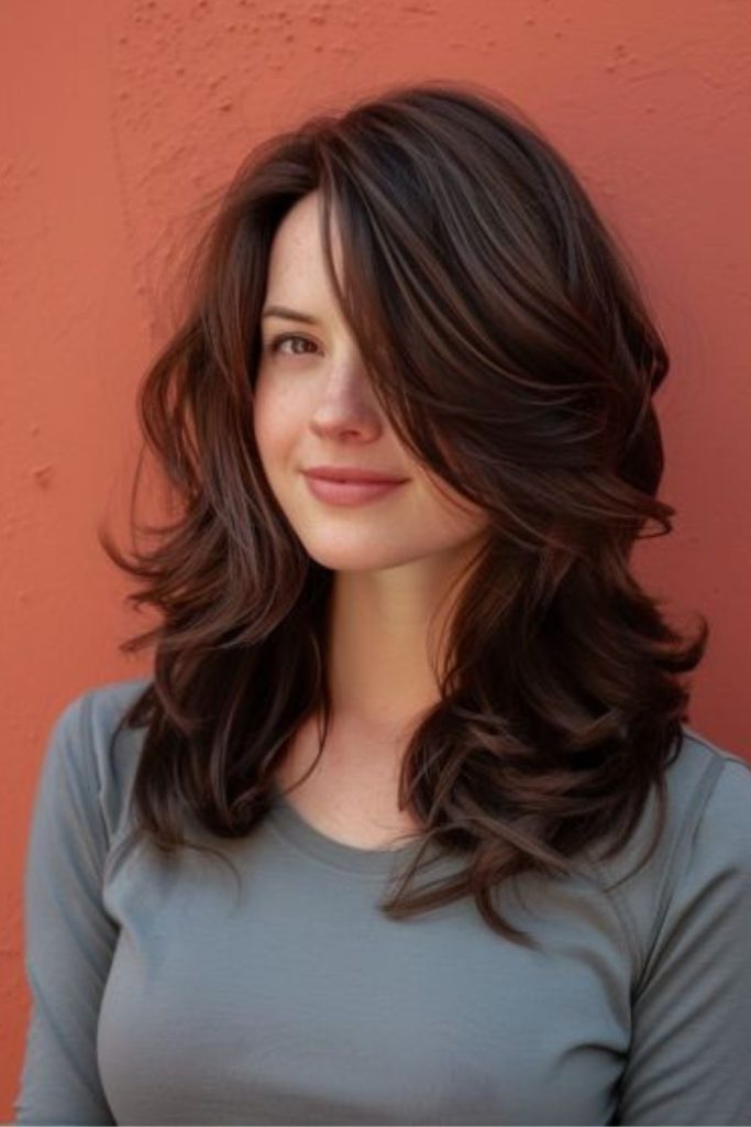 Shoulder length layered sweep hairstyle women