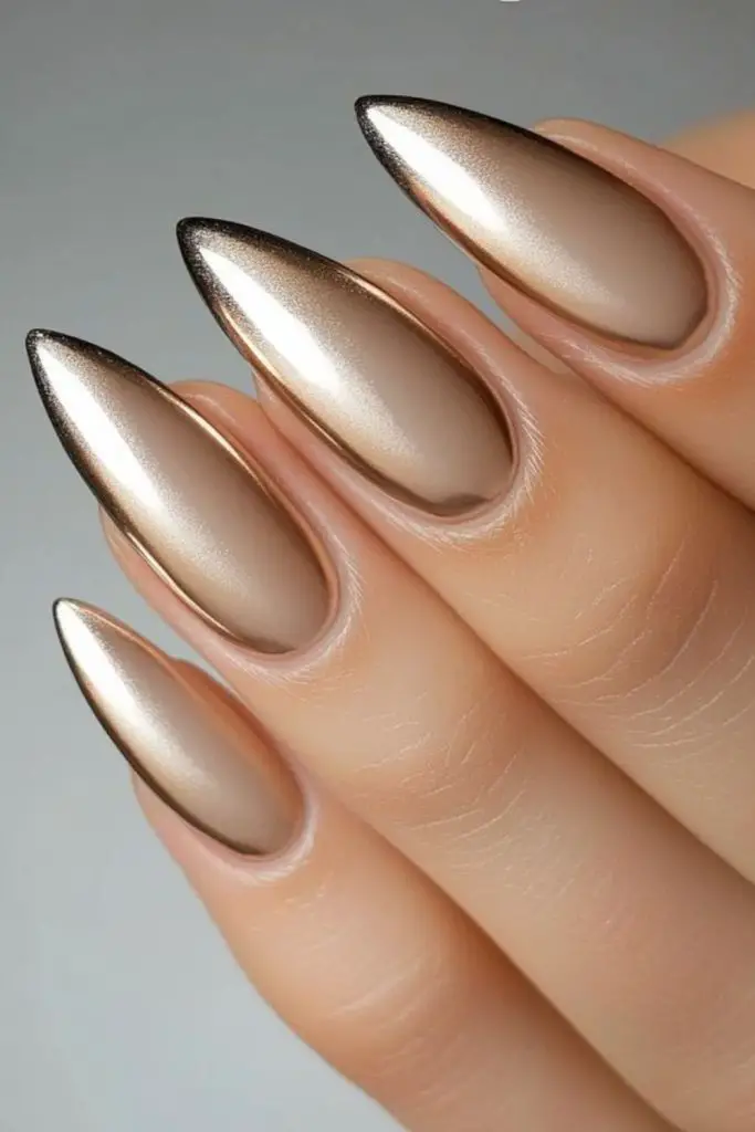 Molten metallic gold flowing nails