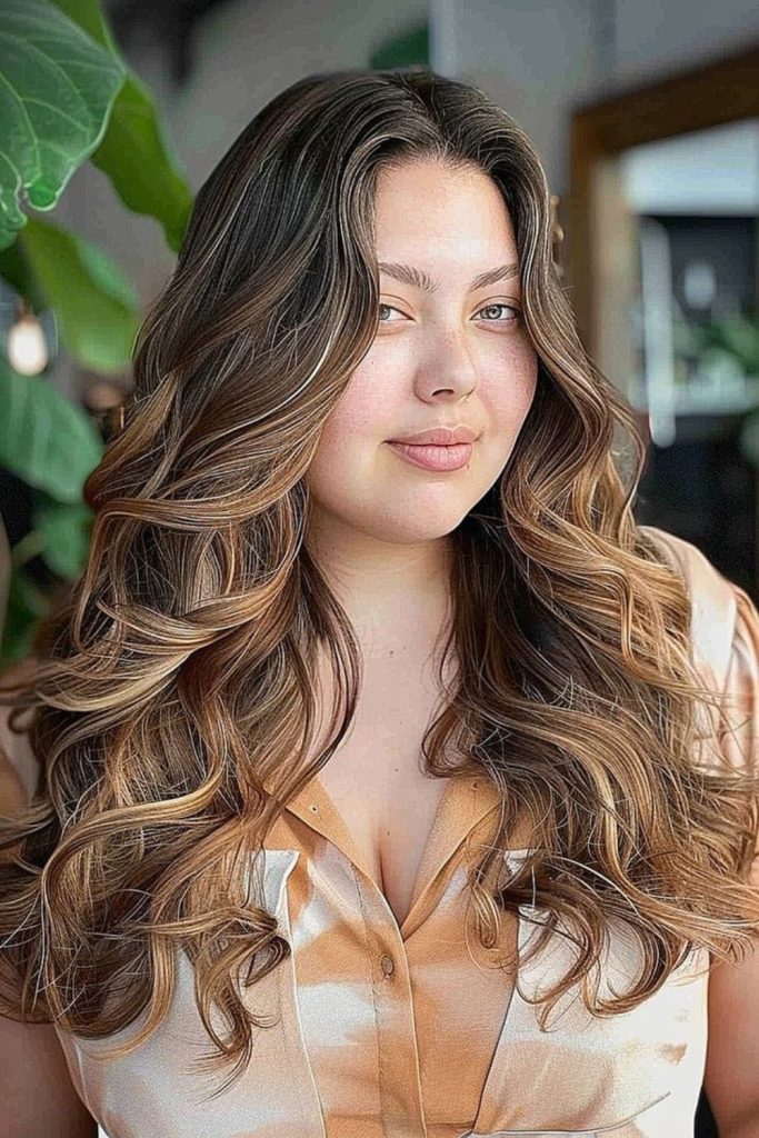 Long bohemian waves slim broad face