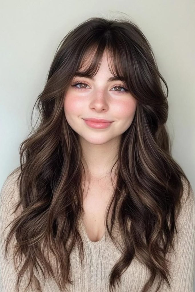 Long curtain bangs with waves
