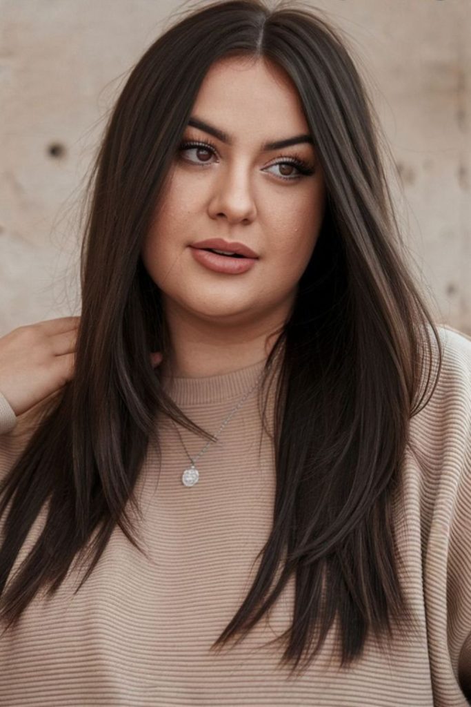 Long straight layers slim round cheeks