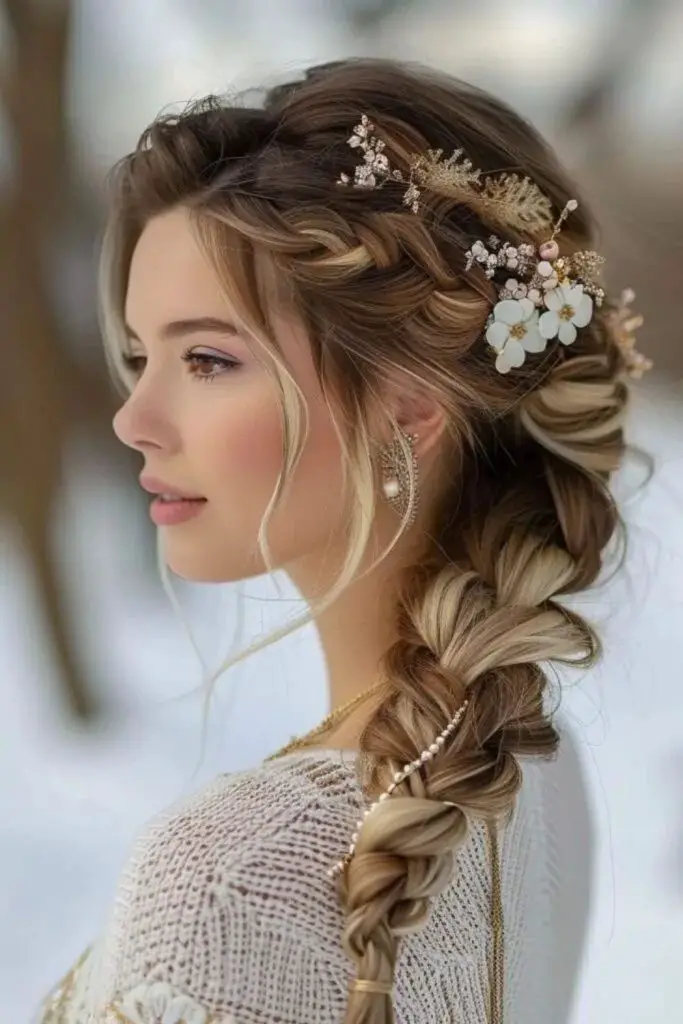Loose rope braid draped on shoulder