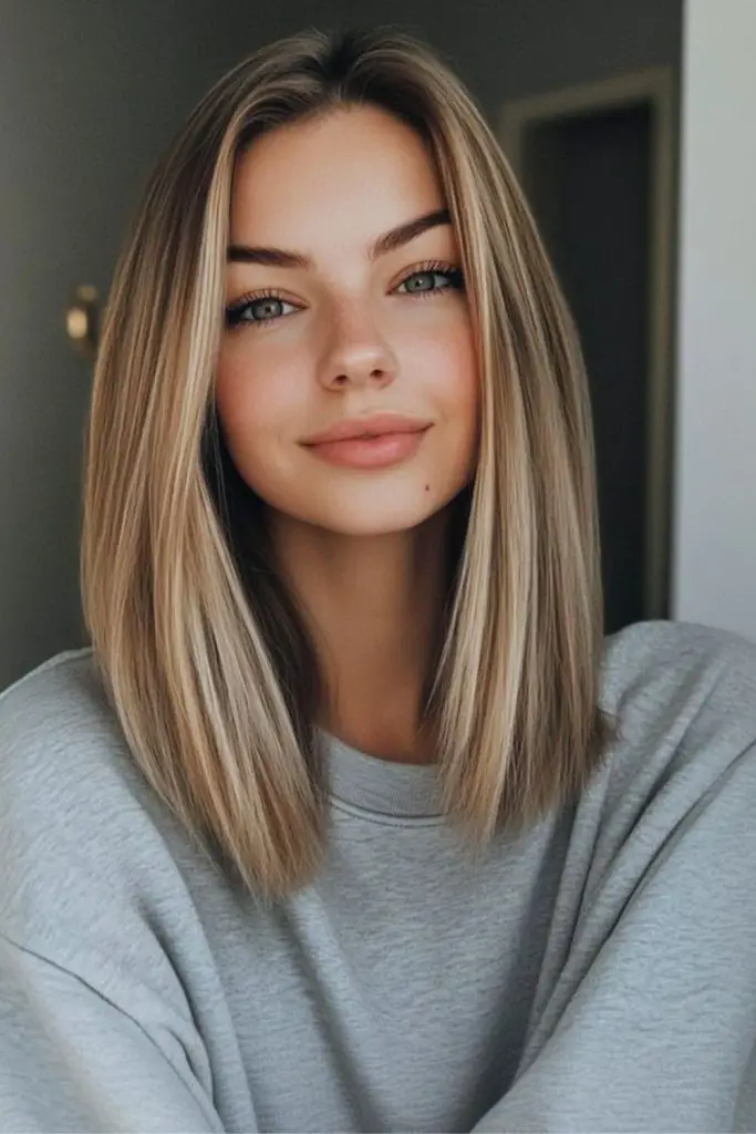 Luminous A-line lob angled haircut