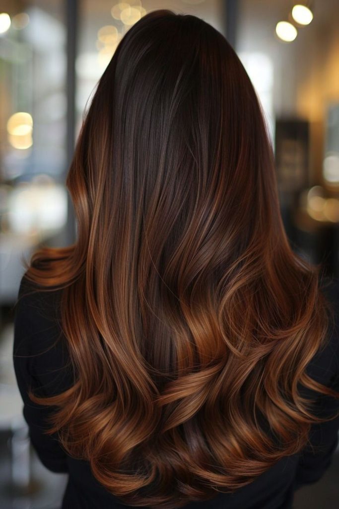 Maple drip glow on brunette strands