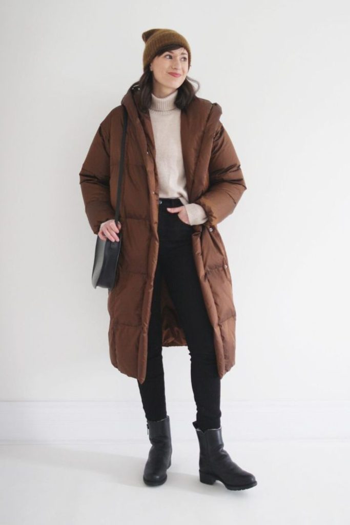 Marigold puffer jacket with dark joggers