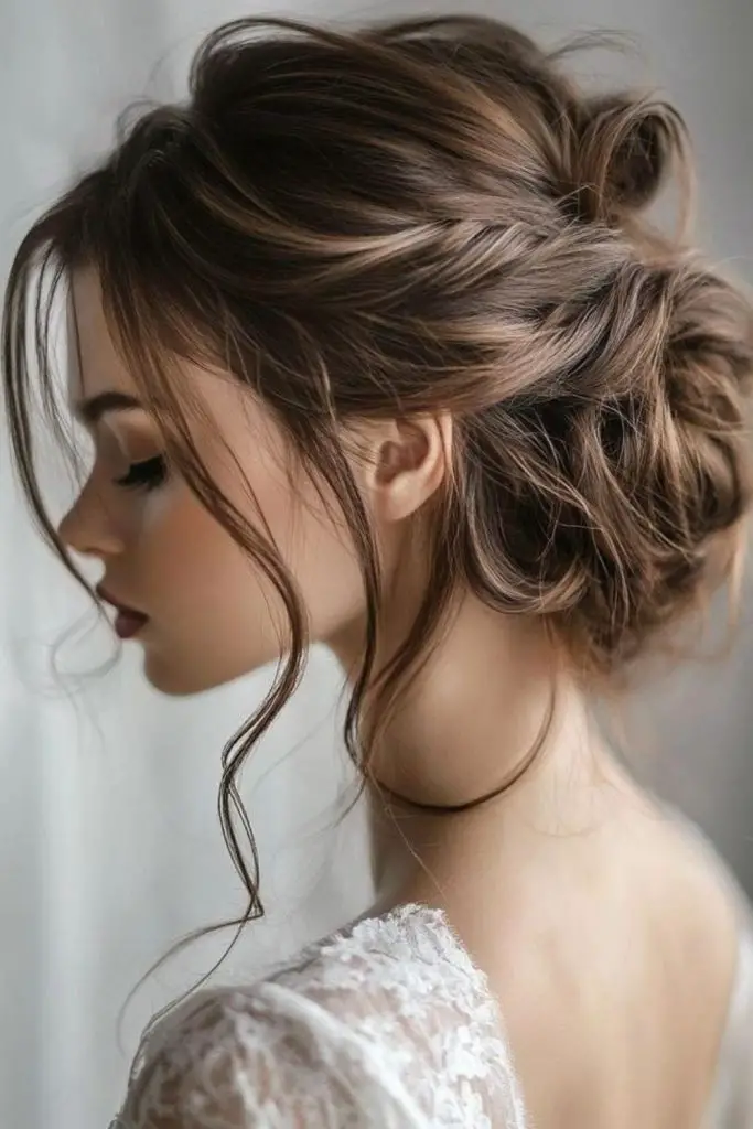 Messy bun with soft face framing